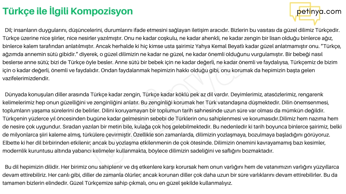 Türkçe ile İlgili Kompozisyon